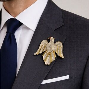 Vintage Rhinestone Eagle Brooch | Gold-Tone Patriotic Costume Jewelry Pin
